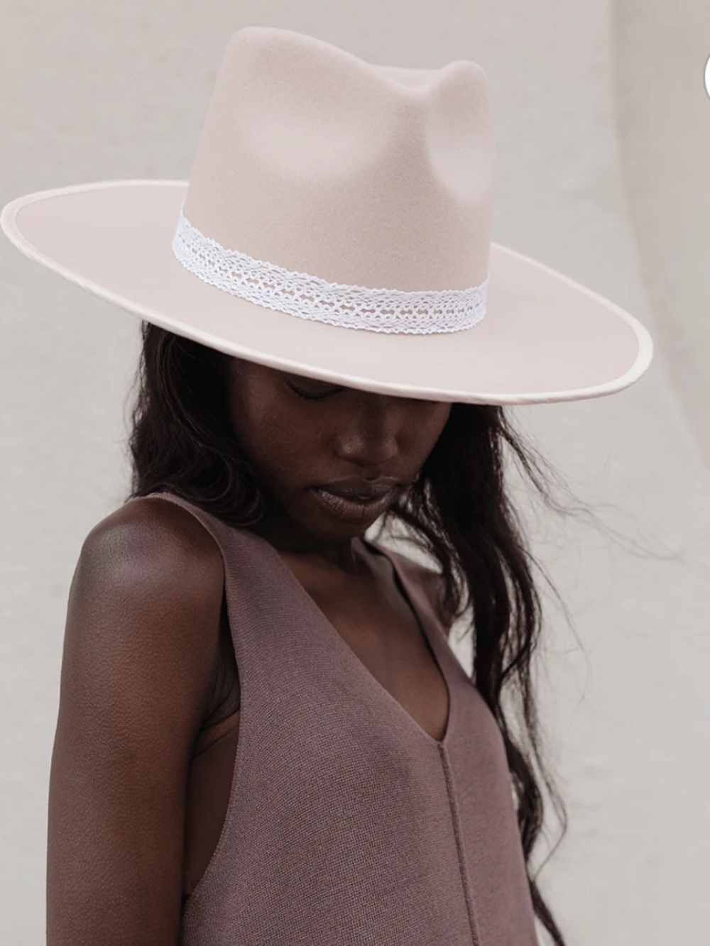 NWT GIGI PIP Blush Felt Rancher Lace Trim hat